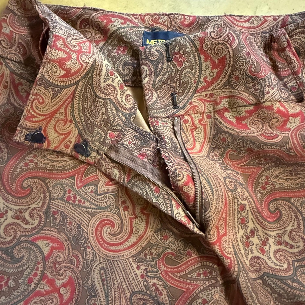Mid Rise‎ Brown Paisley Print Wide Leg Dress Pants Thick Waist Band Vtg - Picture 5 of 9
